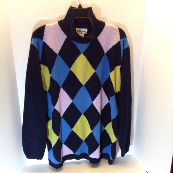 VTG Argyle Winter Sweater Men XL Colorful Preppy Ski Snow Academia Grandpa - Picture 2 of 8